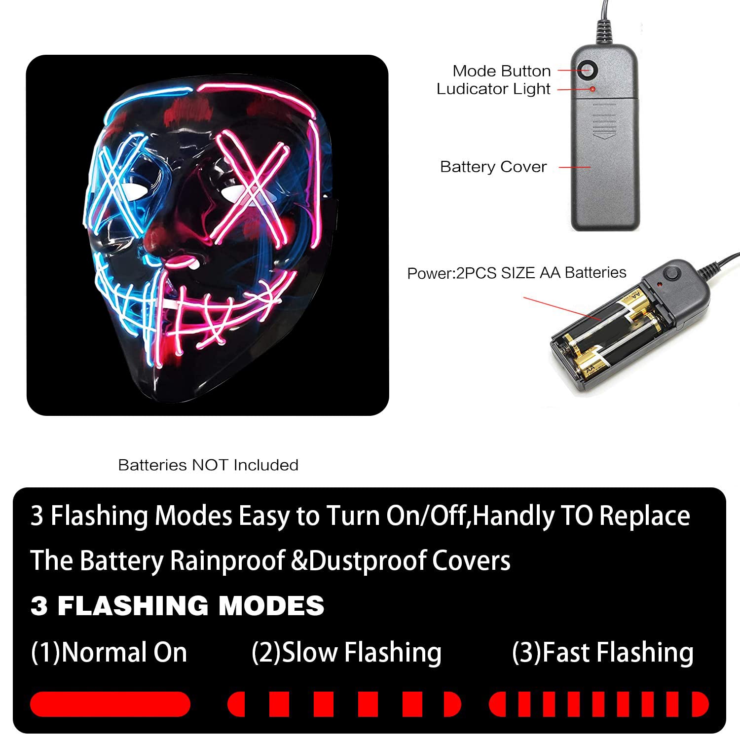 PATPAT Halloween Light Up Mask LED Mask EL Wire Scary Mask for Halloween Festival Party ,Masquerade Cosplay Light Up Face Mask for Men Women Kids (Half Blue & Pink) PATPAT Halloween Light Up Mask LED Mask EL Wire Scary Mask for Halloween Festival Party ,Masquerade Cosplay Light Up Face Mask for Men Women Kids (Half Blue & Pink)
